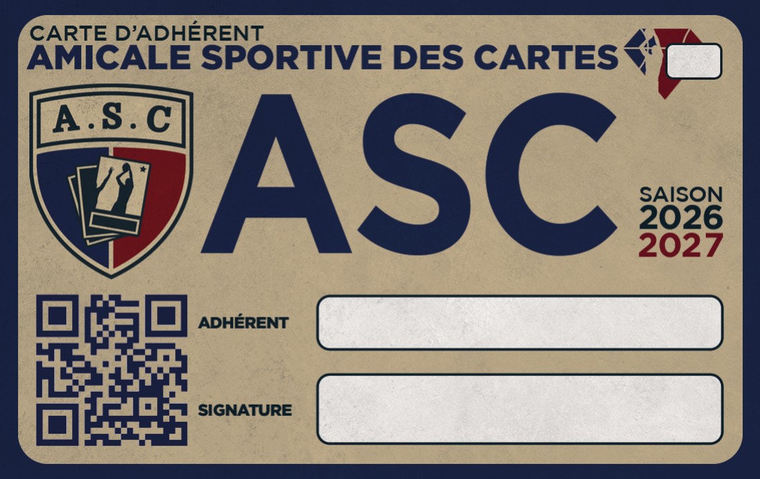 Carte d’adhérent, verso : saison 2026-2027, nom de l’adhérent, signature, numéro 001